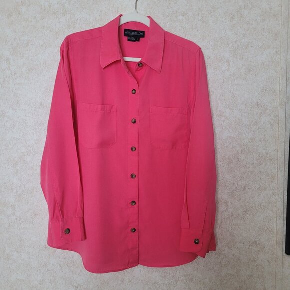 Bright Pink Long Sleeve Button Blouse Size L Monterey Bay - Picture 4 of 15
